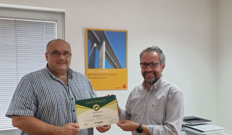 Uručen certifikat Zelena tačka 2020. kompaniji Sika BH d.o.o.